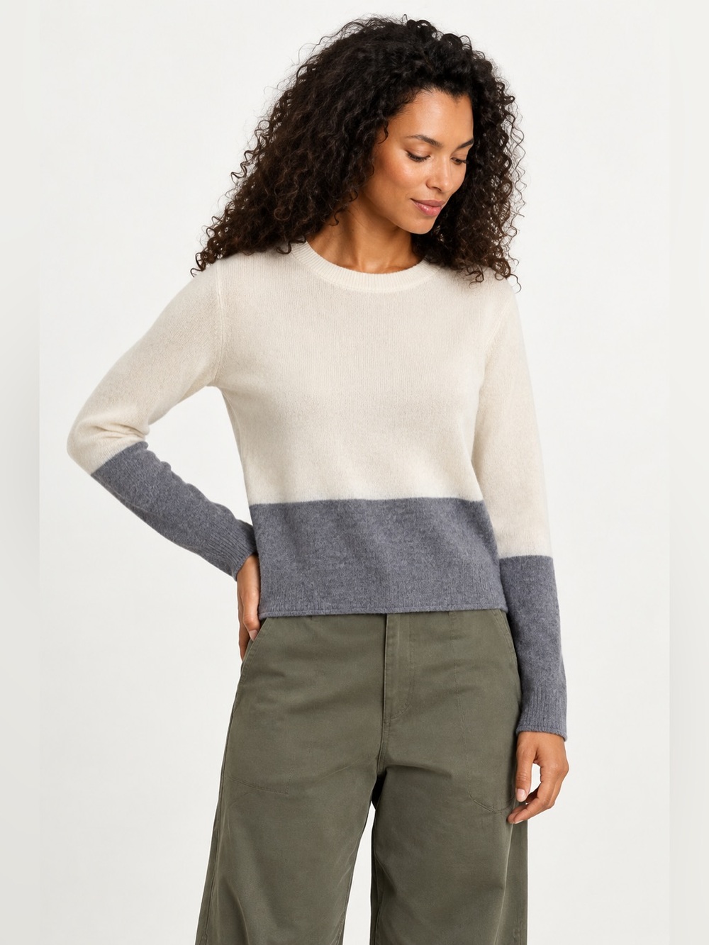 $205 Velvet by Graham & Spencer Cashemere ROXY SWEATER IN Gray Colorblock Small